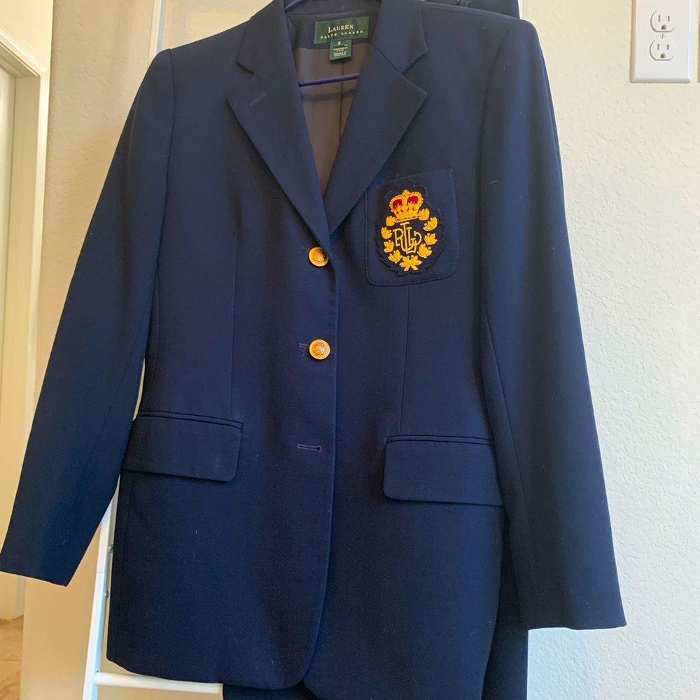 Vintage Lauren by Ralph Lauren crested blazer, navy wool gabardine, fully lined